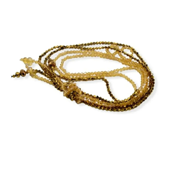 Gold Crystal Metallic Bead Beaded Long Flapper Inspired Vintage Necklace - Picture 6 of 6